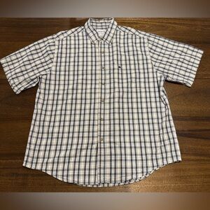Carhartt Men’s XL Short Sleeve Plaid Button-Down Tan Black Lightweight Cotton